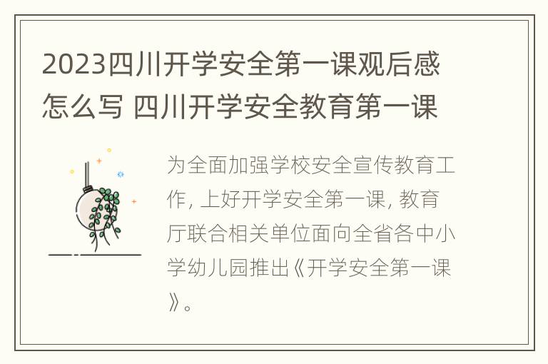 2023四川开学安全第一课观后感怎么写 四川开学安全教育第一课